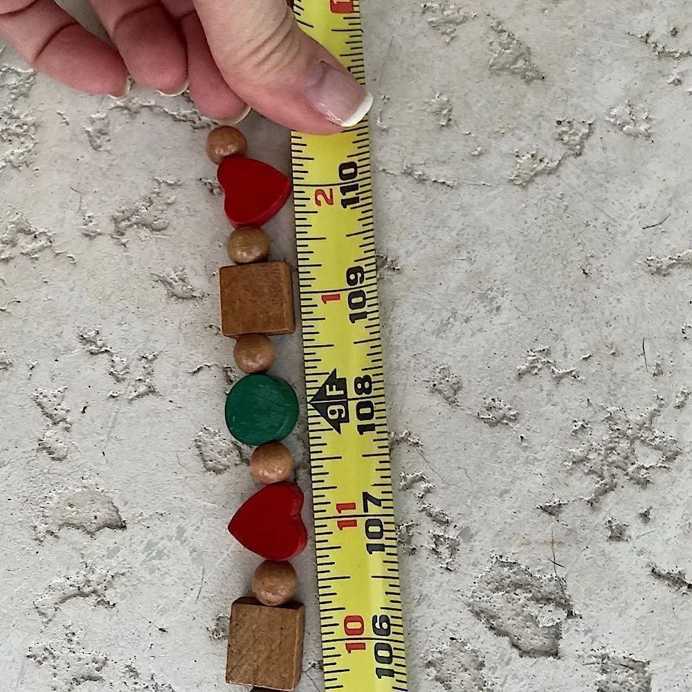 Vintage 9’2” Beaded Garland Red, Green & Natural Wood